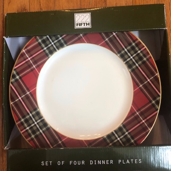 222 Fifth Wexford Plaid Dinner Plates Set 4